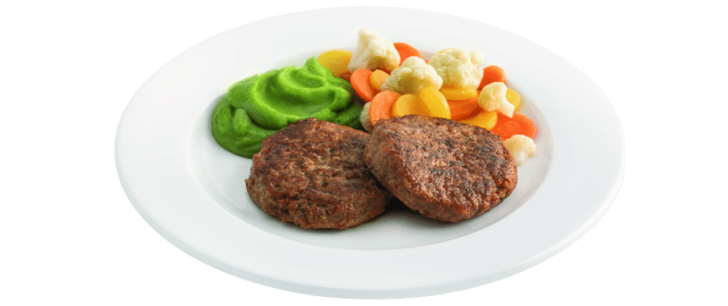 Veggie Protein Burger mit Kräuterpüree und Gemüse von Gourmet Business