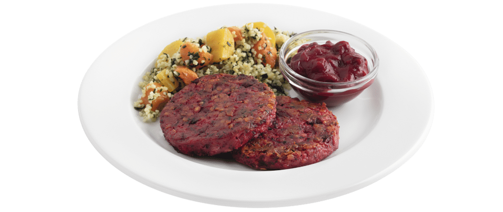 Veggie Rote Rüben Burger mit Gemüsebulgur und Chutney von Gourmet Business